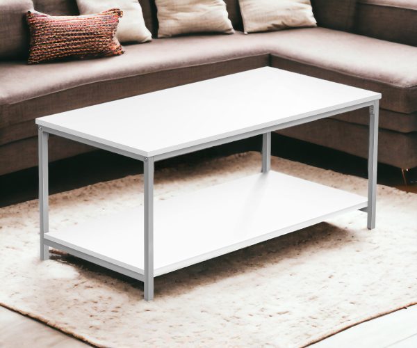 40" White And Silver Metal Coffee Table - Image 2