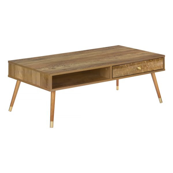44" Natural And Brown Solid Wood Coffee Table With Drawer And Shelf - Image 3