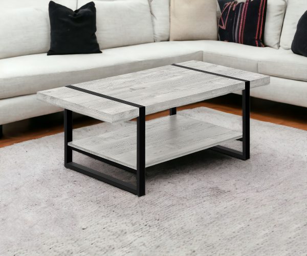 47" Gray And Black Coffee Table With Shelf - Image 2