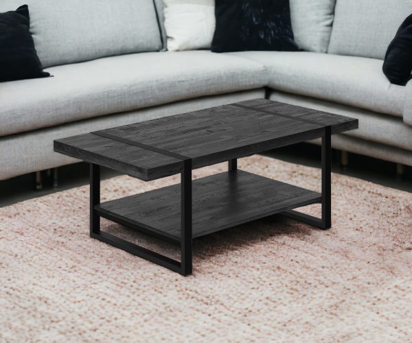 47" Black Coffee Table With Shelf - Image 2