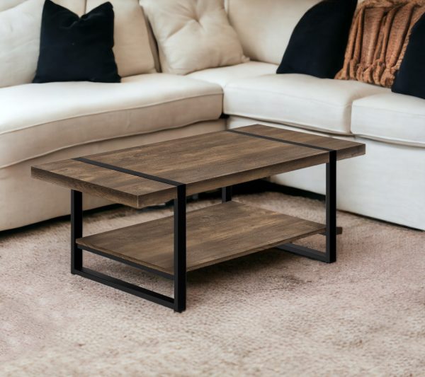 47" Brown And Black Wood Coffee Table With Shelf - Image 2
