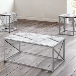 Set of Three 42" White Metal Coffee Table