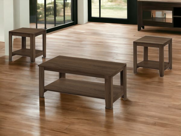 Set of Three 42" Dark Brown Coffee Table With Three Shelves