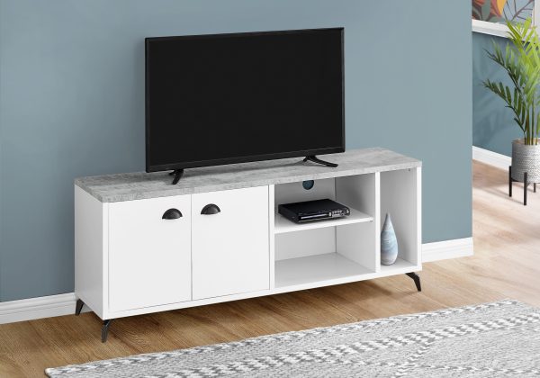 60" White Cabinet Enclosed Storage TV Stand - Image 3
