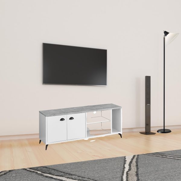 60" White Cabinet Enclosed Storage TV Stand - Image 2