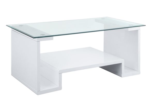 47" White And Clear Glass And Manufactured Wood Rectangular Coffee Table With Shelf - Image 2