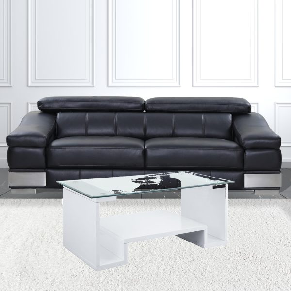 47" White And Clear Glass And Manufactured Wood Rectangular Coffee Table With Shelf - Image 3