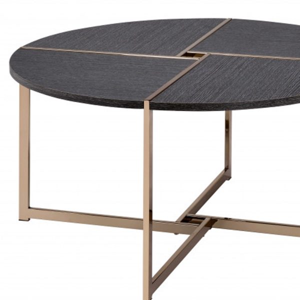 35" Champagne And Black Round Coffee Table - Image 4