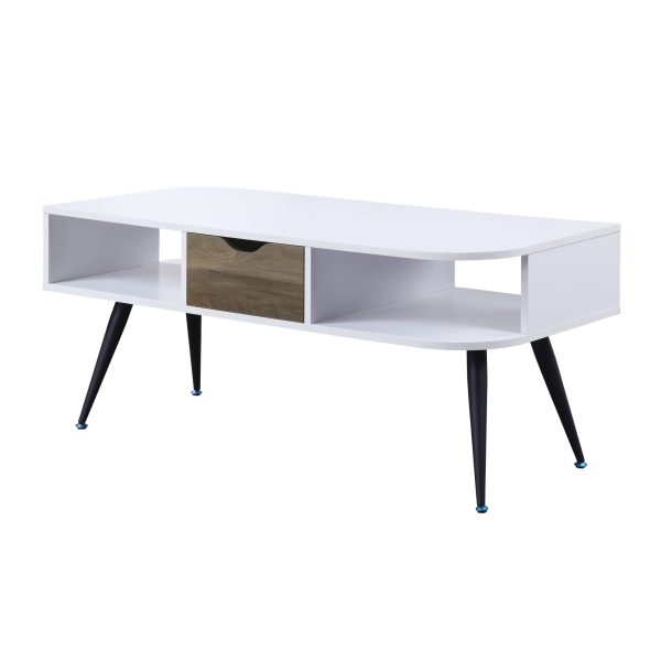 44" White and Black Melamine Veneer And Metal Coffee Table With Drawer And Shelf - Image 2