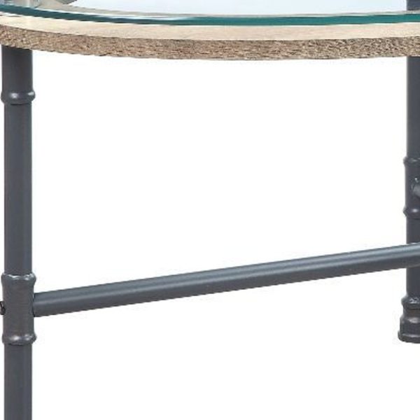 47" Clear and Gray Glass And Metal Oval Sled Coffee Table - Image 3