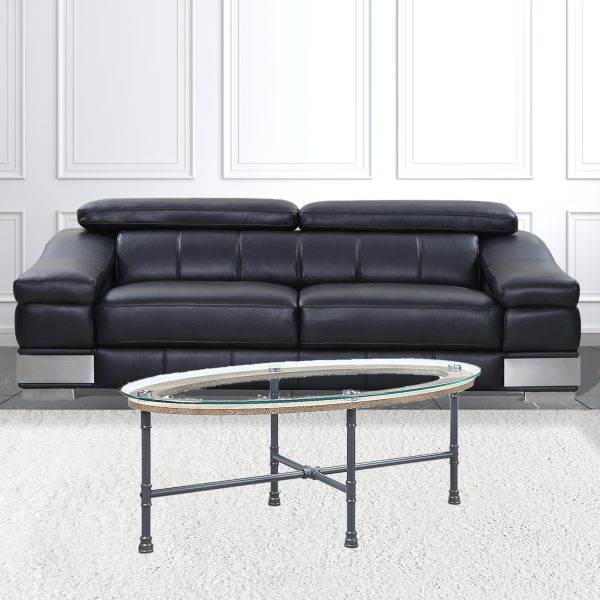47" Clear and Gray Glass And Metal Oval Sled Coffee Table - Image 2