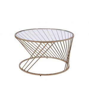 32" Clear and Champagne Glass And Metal Round Frame Coffee Table