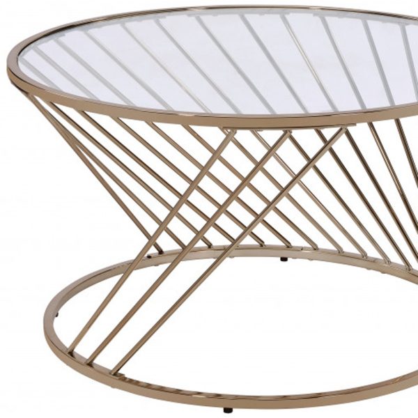 32" Champagne And Clear Glass And Metal Round Coffee Table - Image 4