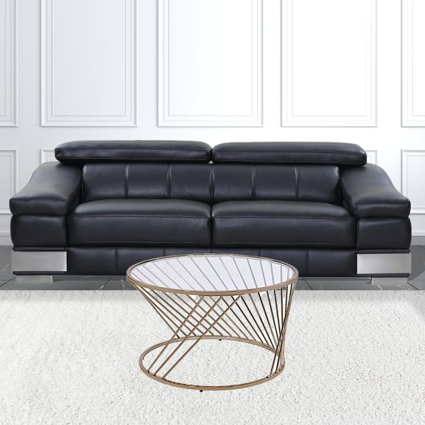 32" Clear and Champagne Glass And Metal Round Frame Coffee Table - Image 2