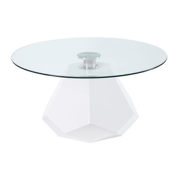 34" Clear And White Glass Round Coffee Table - Image 2