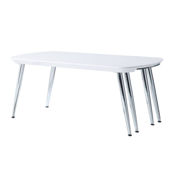 47" White Clear and Silver Wood And Glass And Metal Coffee Table - Image 3