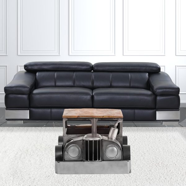 42" Grey And Brown Vintage Style Truck Solid Wood and Metal Coffee Table - Image 3