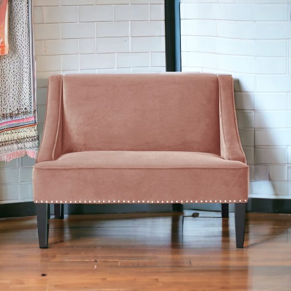 45" Blush And Brown Upholstered Velvet Bench - Image 2