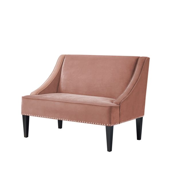 45" Blush And Brown Upholstered Velvet Bench - Image 3