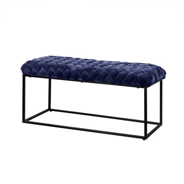39" Navy Blue and Black Velvet Upholstered Bench - Image 3