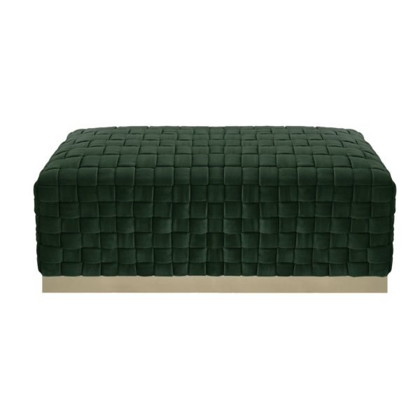 40" Hunter Green and Gold Velvet Upholstered Bench - Image 2