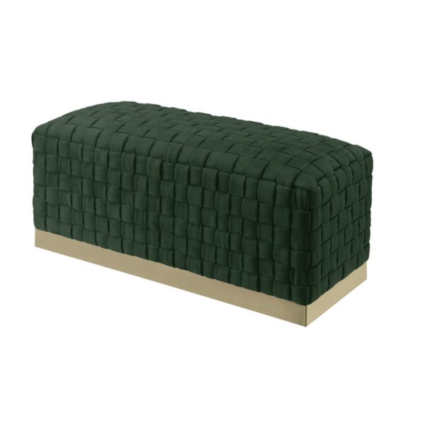 40" Hunter Green and Gold Velvet Upholstered Bench - Image 3