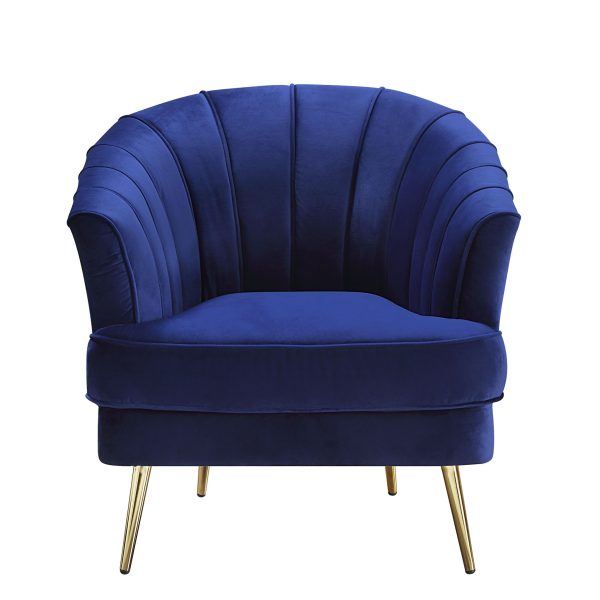 31" Blue Velvet And Gold Striped Barrel Chair - Image 2