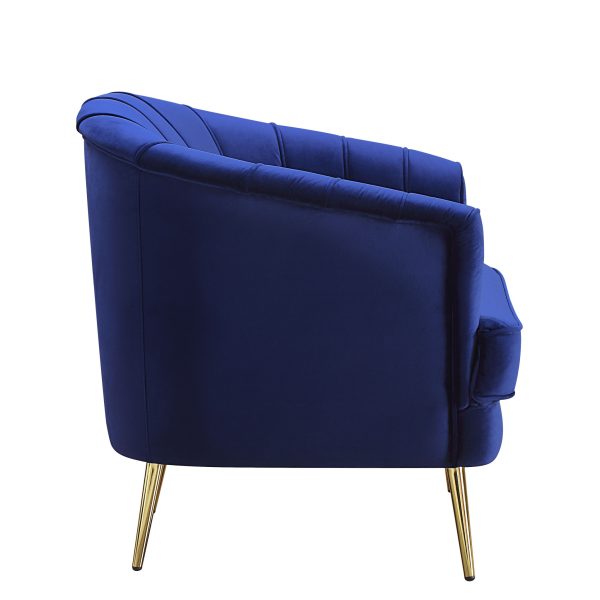 31" Blue Velvet And Gold Striped Barrel Chair - Image 3