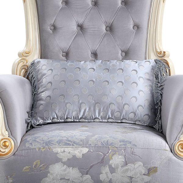 41" Gray And White Fabric Floral Tufted Arm Chair And Toss Pillow - Image 4