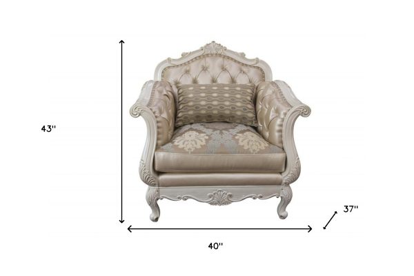 40" Rose Gold Faux Leather And Pearl White Arm Chair - Image 4