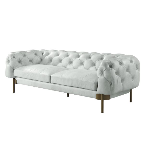 96" Light Slate Gray Top Grain Leather Sofa With Gold Legs - Image 3