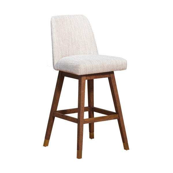 Beige and Brown Solid Wood Bar Height Swivel Bar Chair - Image 2