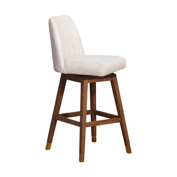 Beige and Brown Solid Wood Bar Height Swivel Bar Chair - Image 3