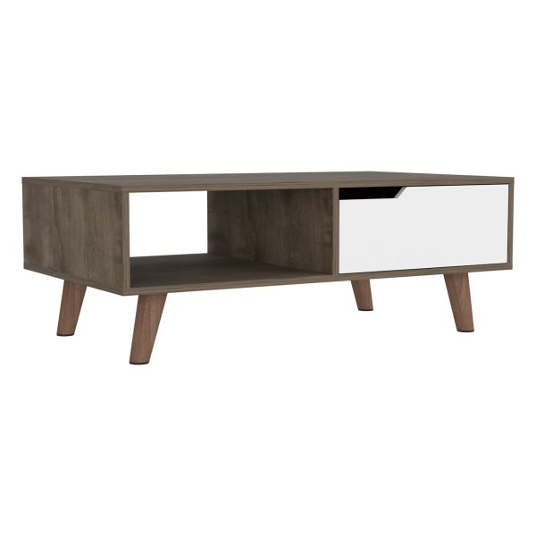 40" Natural And Dark Brown And White Wood Rectangular Coffee Table With Shelf - Image 2