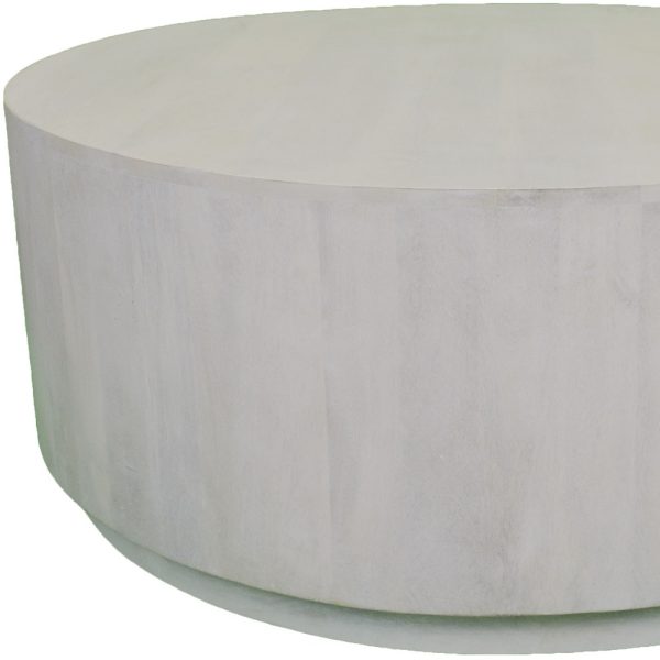 42" Rustic White Solid Wood Round Distressed Coffee Table - Image 3