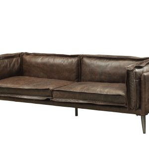 71" Chocolate And Silver Top Grain Leather Loveseat