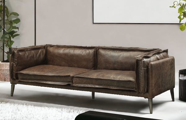 71" Chocolate And Silver Top Grain Leather Loveseat - Image 2