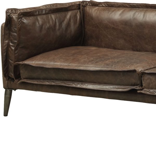 71" Chocolate And Silver Top Grain Leather Loveseat - Image 3