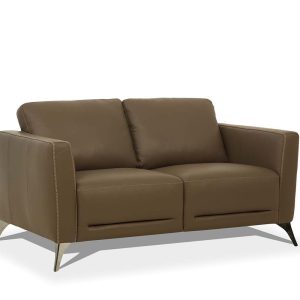 59" Brown And Silver Leather Loveseat