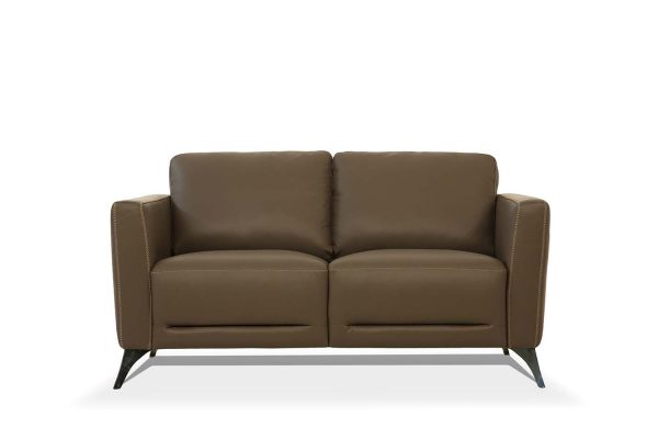 59" Brown And Silver Leather Loveseat - Image 3