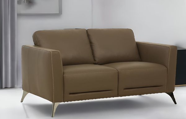 59" Brown And Silver Leather Loveseat - Image 2