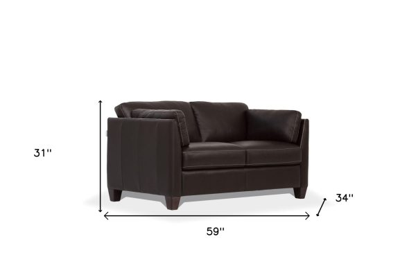 59" Chocolate And Brown Leather Loveseat - Image 4