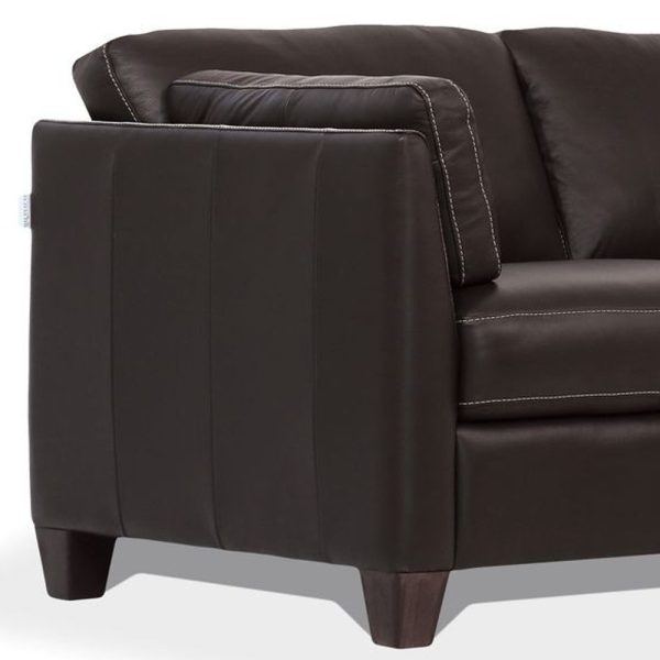 59" Chocolate And Brown Leather Loveseat - Image 3