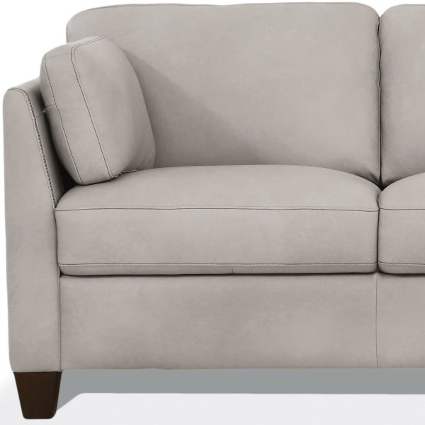 59" Off White And Brown Leather Loveseat - Image 3