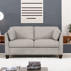 59" Off White And Brown Leather Loveseat
