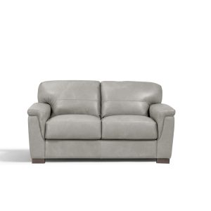 67" Gray And Brown Leather Loveseat
