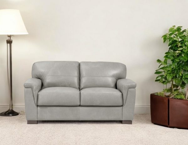 67" Gray And Brown Leather Loveseat - Image 2