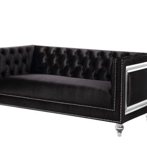 67" Black And Silver Velvet Loveseat and Toss Pillows