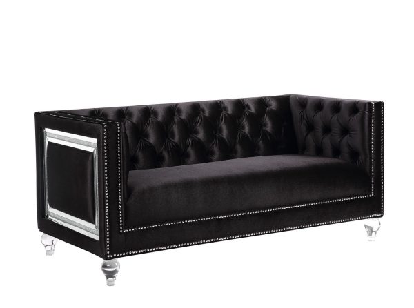 67" Black And Silver Velvet Loveseat and Toss Pillows - Image 3