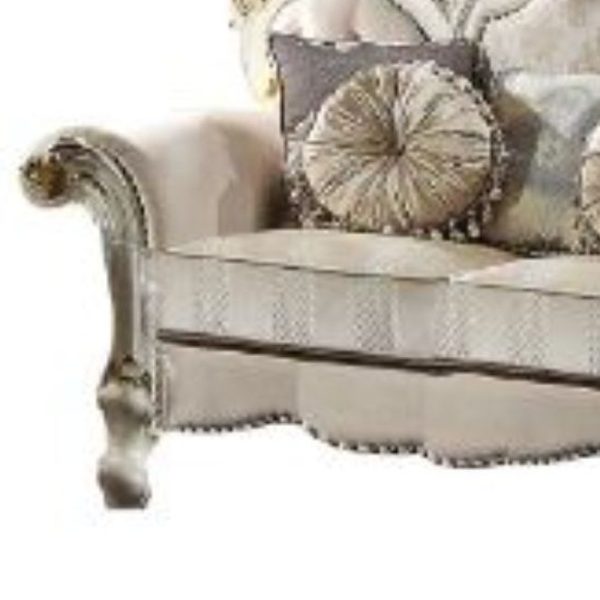 70" Gold And Pearl Velvet Loveseat and Toss Pillows - Image 3